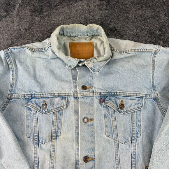 Vtg 90's Levi's Trucker Light Blue Denim Jean Jacket Men's L 70507 Distressed - Picture 2 of 13